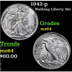 1942-p Walking Liberty Half Dollar 50c Grades Choice Unc