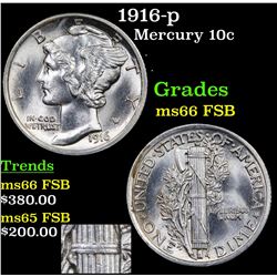 1916-p Mercury Dime 10c Grades GEM+ FSB