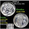 Image 1 : 1916-p Mercury Dime 10c Grades GEM+ FSB