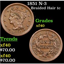 1851 N-3 Braided Hair Large Cent 1c Grades xf