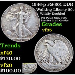 1946-p FS-801 DDR Walking Liberty Half Dollar 50c Grades vf++