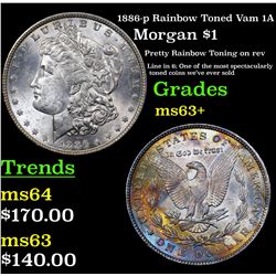 1886-p Rainbow Toned Vam 1A Morgan Dollar $1 Grades Select+ Unc