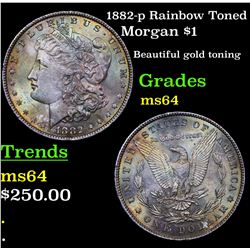 1882-p Rainbow Toned Morgan Dollar $1 Grades Choice Unc