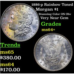 1886-p Rainbow Toned Morgan Dollar $1 Grades Choice+ Unc