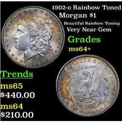 1902-o Rainbow Toned Morgan Dollar $1 Grades Choice+ Unc