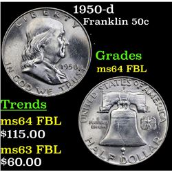 1950-d Franklin Half Dollar 50c Grades Choice Unc FBL