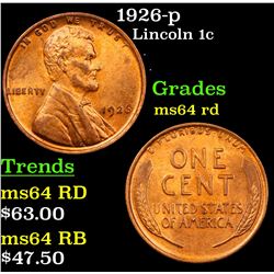 1926-p Lincoln Cent 1c Grades Choice Unc RD