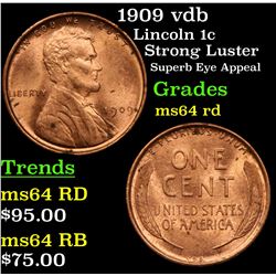 1909 vdb Lincoln Cent 1c Grades Choice Unc RD