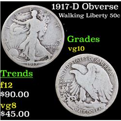 1917-D Obverse Walking Liberty Half Dollar 50c Grades vg+