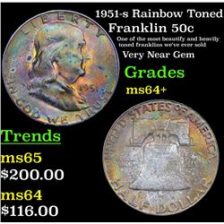 1951-s Rainbow Toned Franklin Half Dollar 50c Grades Choice+ Unc