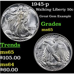 1945-p Walking Liberty Half Dollar 50c Grades GEM Unc