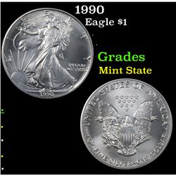 1990 Silver Eagle Dollar $1 Grades Mint State