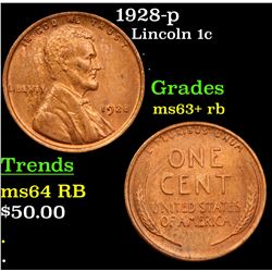 1928-p Lincoln Cent 1c Grades Select+ Unc RB