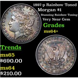 1897-p Rainbow Toned Morgan Dollar $1 Grades Choice+ Unc