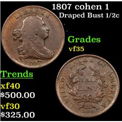 1807 cohen 1 Draped Bust Half Cent 1/2c Grades vf++