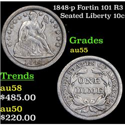 1848-p Fortin 101 R3 Seated Liberty Dime 10c Grades Choice AU