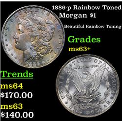 1886-p Rainbow Toned Morgan Dollar $1 Grades Select+ Unc