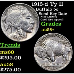 1913-d Ty II Buffalo Nickel 5c Grades Choice AU/BU Slider+