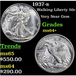 1937-s Walking Liberty Half Dollar 50c Grades Choice+ Unc