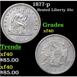 1877-p Seated Liberty Quarter 25c Grades xf
