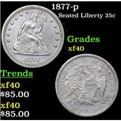 1877-p Seated Liberty Quarter 25c Grades xf