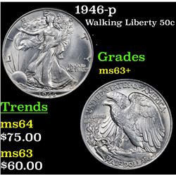 1946-p Walking Liberty Half Dollar 50c Grades Select+ Unc