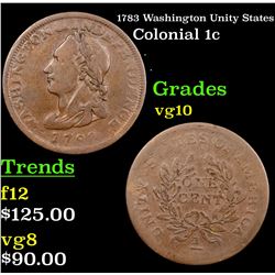 1783 Washington Unity States Colonial Cent 1c Grades vg+