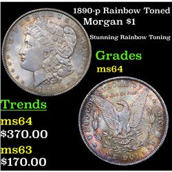 1890-p Rainbow Toned Morgan Dollar $1 Grades Choice Unc