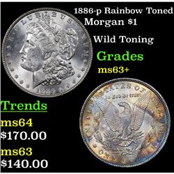 1886-p Rainbow Toned Morgan Dollar $1 Grades Select+ Unc