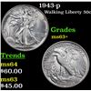 Image 1 : 1943-p Walking Liberty Half Dollar 50c Grades Select+ Unc