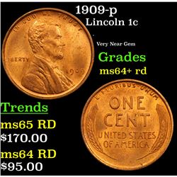 1909-p Lincoln Cent 1c Grades Choice+ Unc RD