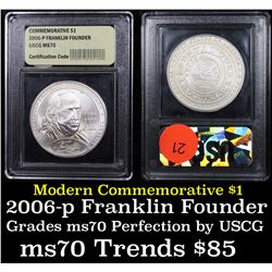 2006-p Ben Franklin Founding Father Modern Commem Dollar $1 Grades ms70, Perfection By USCG