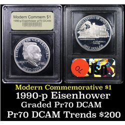 Proof 1990-P Eisenhower Modern Commem Dollar $1 Grades GEM++ Proof Deep Cameo By USCG