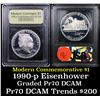 Image 1 : Proof 1990-P Eisenhower Modern Commem Dollar $1 Grades GEM++ Proof Deep Cameo By USCG