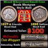 Image 1 : Mixed small cents 1c orig shotgun roll, 1917-s Wheat Cent, 1898 Indian Cent other end, McDnalds Wrap