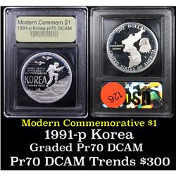 Proof ***Auction Highlight*** 1991-P Korean War Modern Commem Dollar $1 Grades GEM++ Proof Deep Came