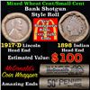 Image 1 : Mixed small cents 1c orig shotgun roll, 1917-d Wheat Cent, 1898 Indian Cent other end,McDnalds Wrapp