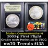Image 1 : 2003-p First Flight Modern Commem Dollar $1 Grades ms70, Perfection By USCG