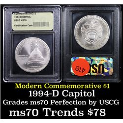 1994-d Capitol Modern Commem Dollar $1 Grades ms70, Perfection By USCG