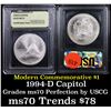 Image 1 : 1994-d Capitol Modern Commem Dollar $1 Grades ms70, Perfection By USCG