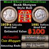 Image 1 : Mixed small cents 1c orig shotgun roll, 1919-s Wheat Cent, 1891 Indian Cent other end, McDonalds Wra