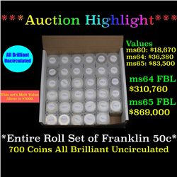 *Highlight Of Entire Auction* Entire Roll Set of Franklin Half Dollars 700 Coins all Brilliant Uncir