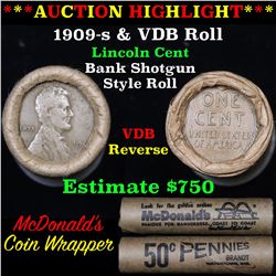 Lincoln Wheat cent 1c orig roll, 1909-s end, VDB other end