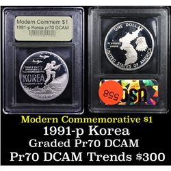 Proof ***Auction Highlight*** 1991-P Korean War Modern Commem Dollar $1 Grades GEM++ Proof Deep Came