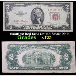 1953B $2 Red Seal United States Note Grades vf+