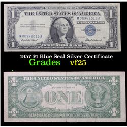 1957 $1 Blue Seal Silver Certificate Grades vf+