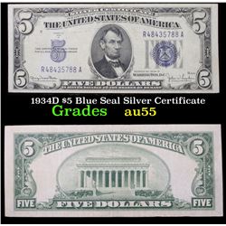 1953D $5 Blue Seal Silver Certificate Grades xf+