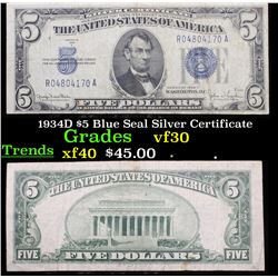 1953D $5 Blue Seal Silver Certificate Grades xf+