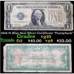 1928 $1 Blue Seal Silver Certificate "Funnyback" Grades vg+