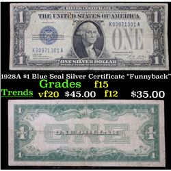 1928A $1 Blue Seal Silver Certificate "Funnyback" Grades f+